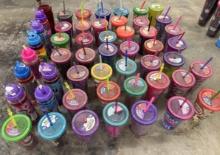 Large Lot of Kids’ Cups with Lids and Straws