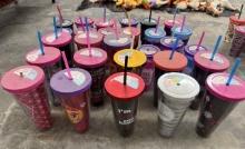 Large Lot of Cups with Lids and Straws