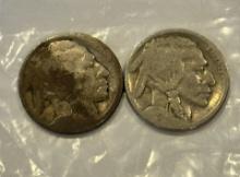 Set of 2 Indian Head 5 Cent Buffalo Nickel, Type 2 (1913-1938)