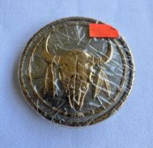 New Native American Indian Themed Cow Longhorn Skull Feather Belt Buckle