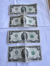 Set of 4 2017-A United States Two Dollar Notes – Green Seal