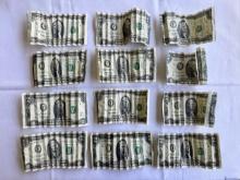 Lot of 12 United States Two Dollar Notes – Green Seal – Circulated with Folds