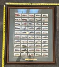 Framed 1936 Motor Cars Cigarette Card Set – Vintage Auto Collectible Display