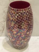 Decorative Mosaic Vase in Red and Gold Tones – Home Accent Piece