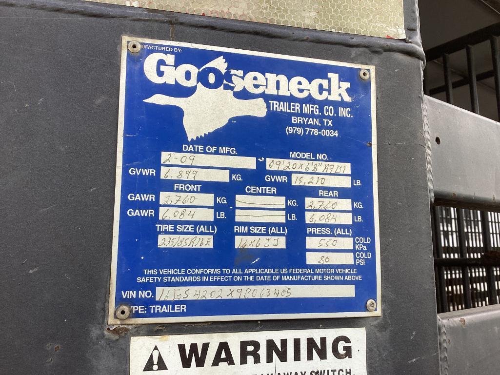 2009 GOOSENECK STOCK TRAILER, VIN# 16G54202X96063405