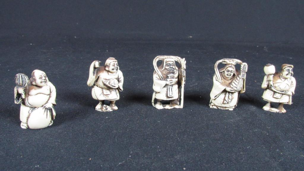 (5) Small Carved Wood Figurines - O