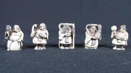 (5) Small Carved Wood Figurines - O