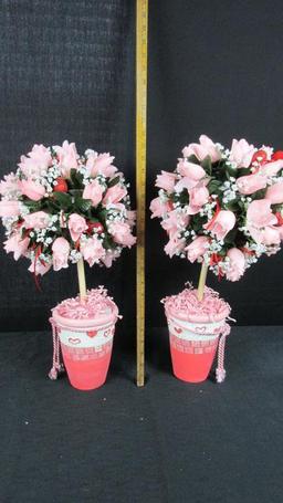 Pair Of Heart Vase Pink Topiaries - DR