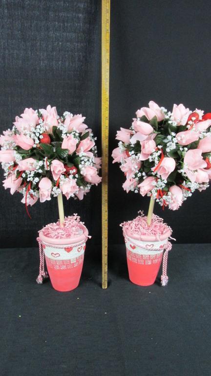 Pair Of Heart Vase Pink Topiaries - DR