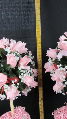 Pair Of Heart Vase Pink Topiaries - DR
