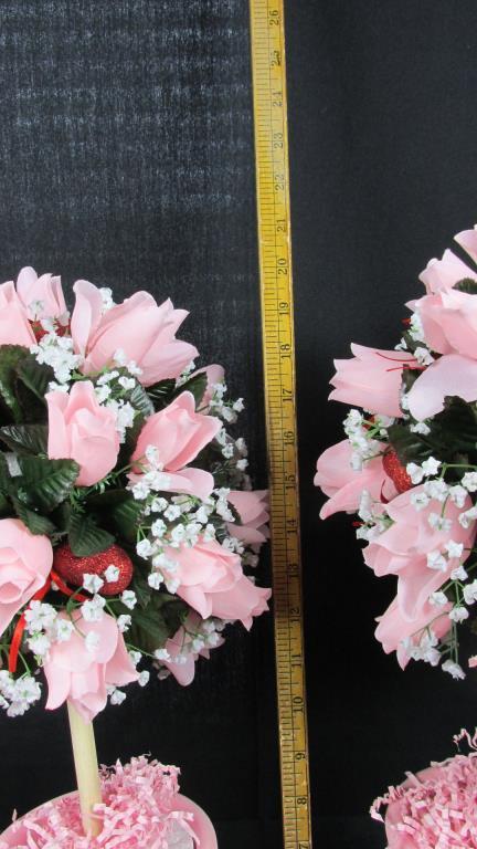 Pair Of Heart Vase Pink Topiaries - DR
