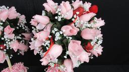Pair Of Heart Vase Pink Topiaries - DR