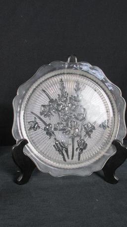Crystal Candleholders & Vase With Glass Serving Plate - SR