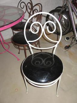 Metal Glass-Top Table With Chairs - B