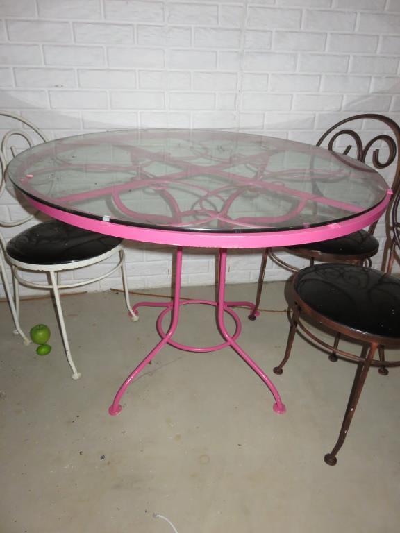Metal Glass-Top Table With Chairs - B