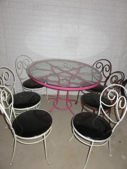 Metal Glass-Top Table With Chairs - B