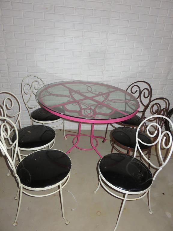Metal Glass-Top Table With Chairs - B