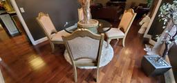 DR- Glass Top Pedestal Dining Table with 4 Chairs & Rug