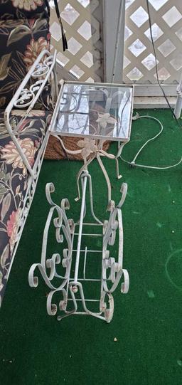 P- Wrought Iron Lounge Chair, Magazine Rack, Glass Top Table & Lamp
