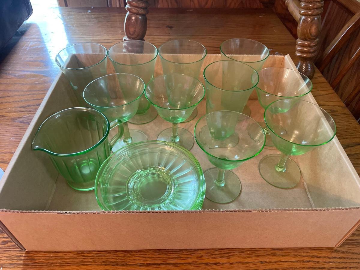 DR- Green Etched And Smooth Depression Glass