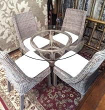 Round Glass Top Table and 4 Chairs with Cushions