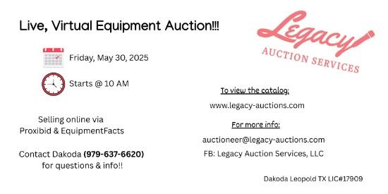 May 30, 2025 Live Virtual Equipment Auction