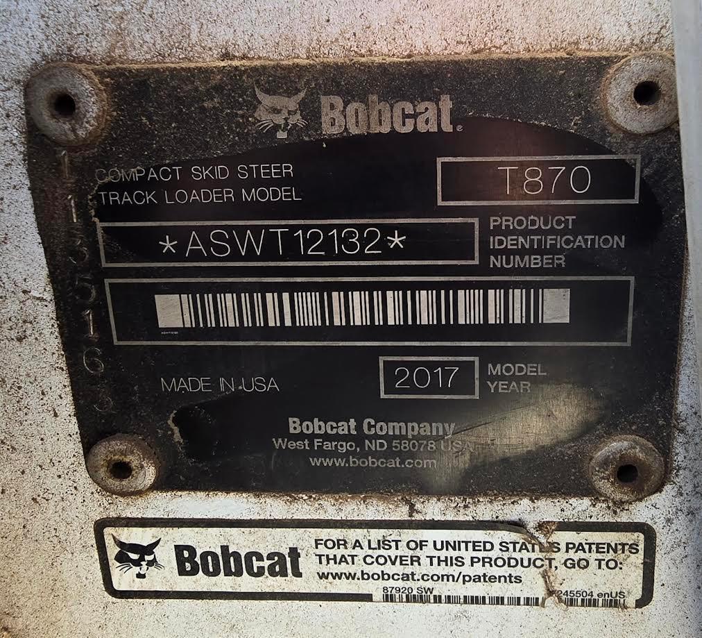 2017 T870 Bobcat Skid Steer