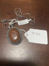 Red Sun Stone Necklace with Chain German Silver