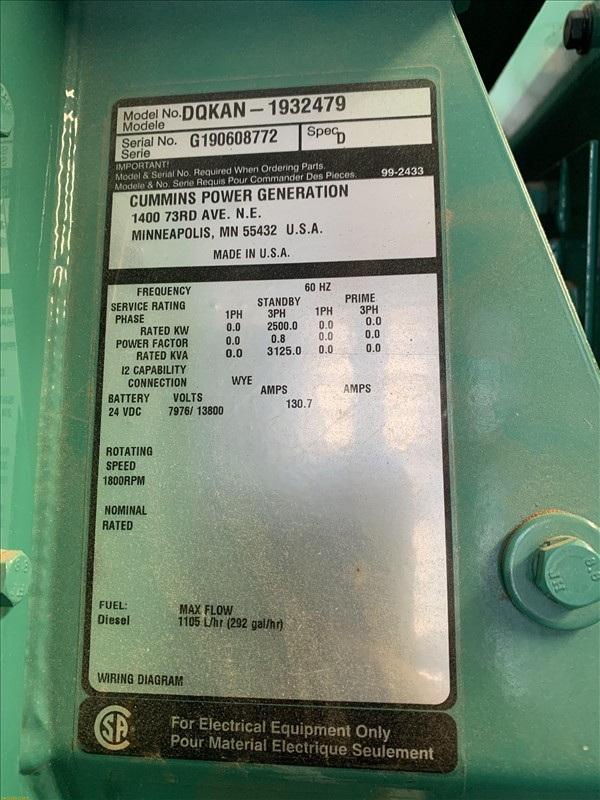 New Cummins 2.5 MW Standby Diesel Generator Set