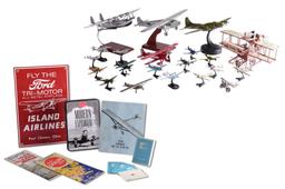 Large Group of Model Airplanes and Metal Ford Airline Sign