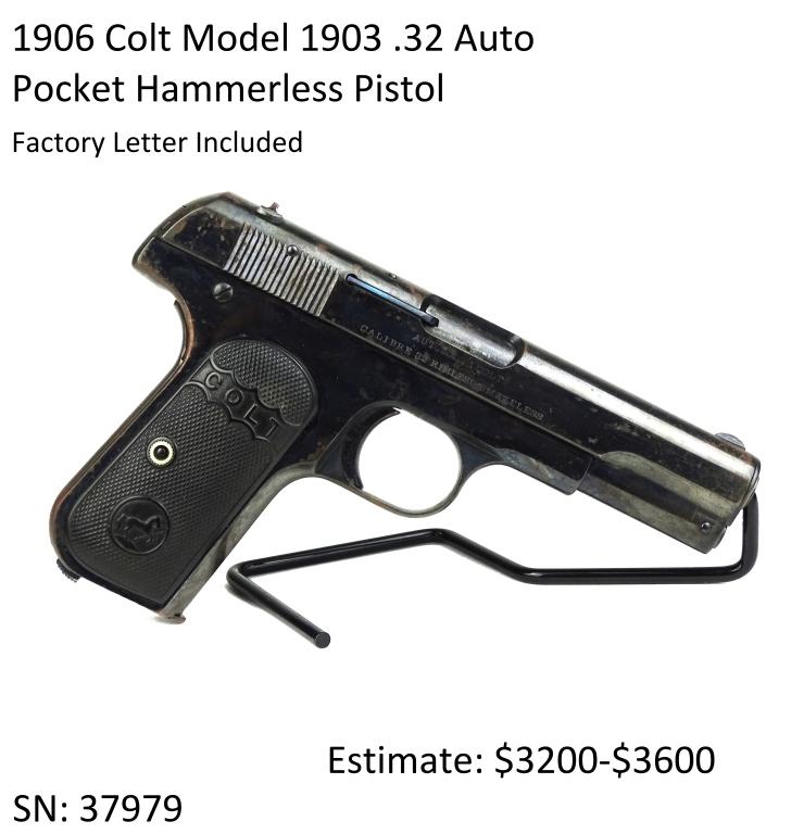 1906 Colt Model 1903 .32 Auto Hammerless Pistol