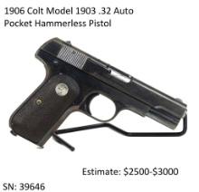 1906 Colt Model 1903 .32 Auto Hammerless Pistol
