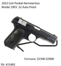 1922 Colt Pocket Hammerless .32 Auto Pistol