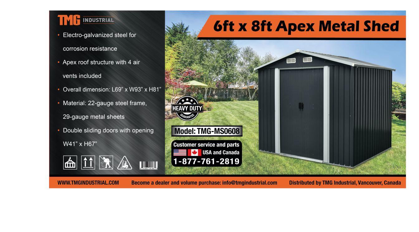 New TMG-MS0608 Metal Shed Apex 6' x 8'