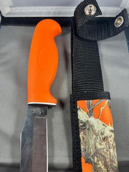 Case XX LT223-5 Straight knife with matching orange camouflage sheath