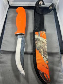 Case XX LT223-5 Straight knife with matching orange camouflage sheath