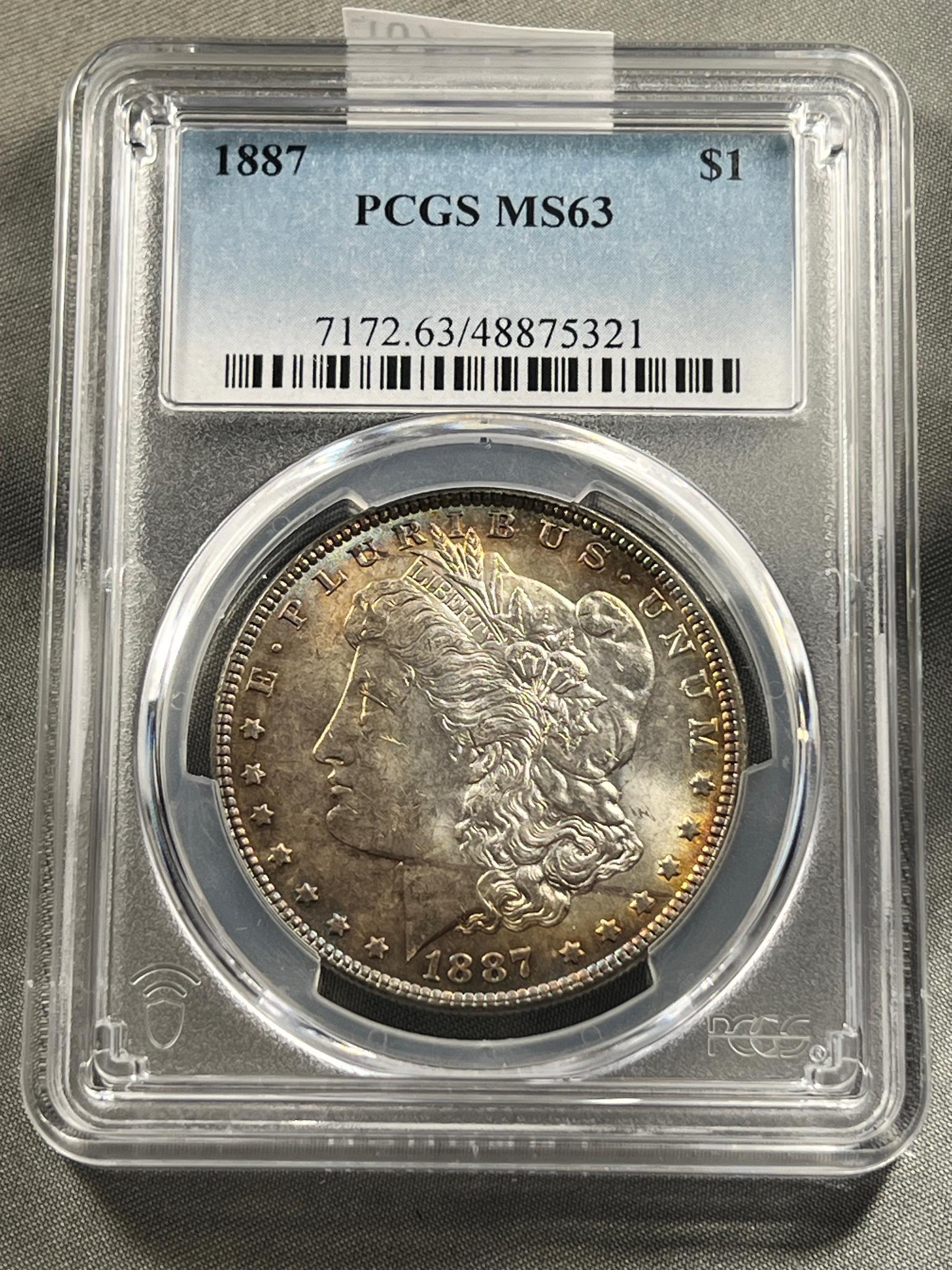 1887 Morgan Dollar in PCGS MS63 Holder