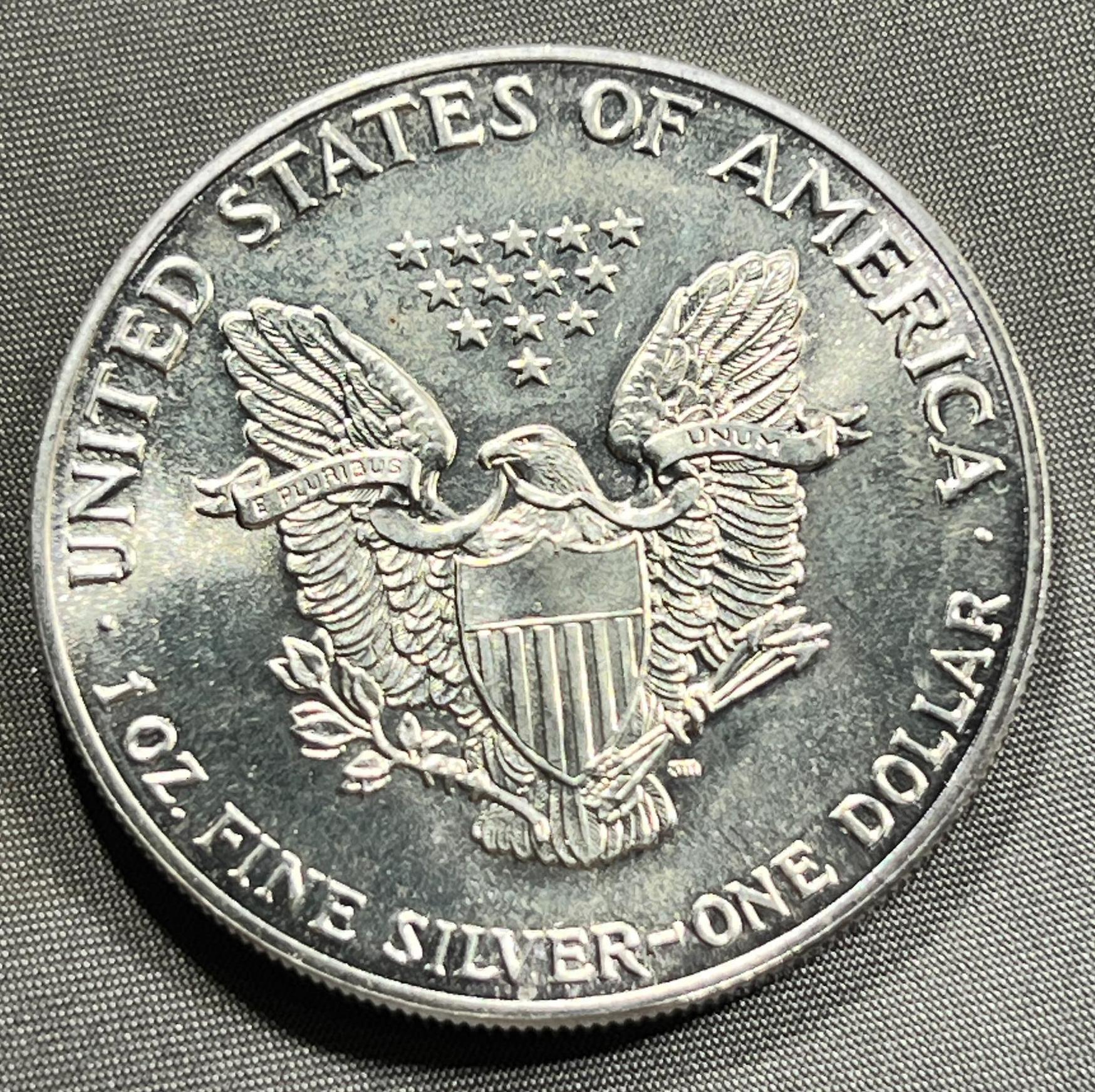 1988 US Silver Eagle Dollar Coin, .999 Fine Silver