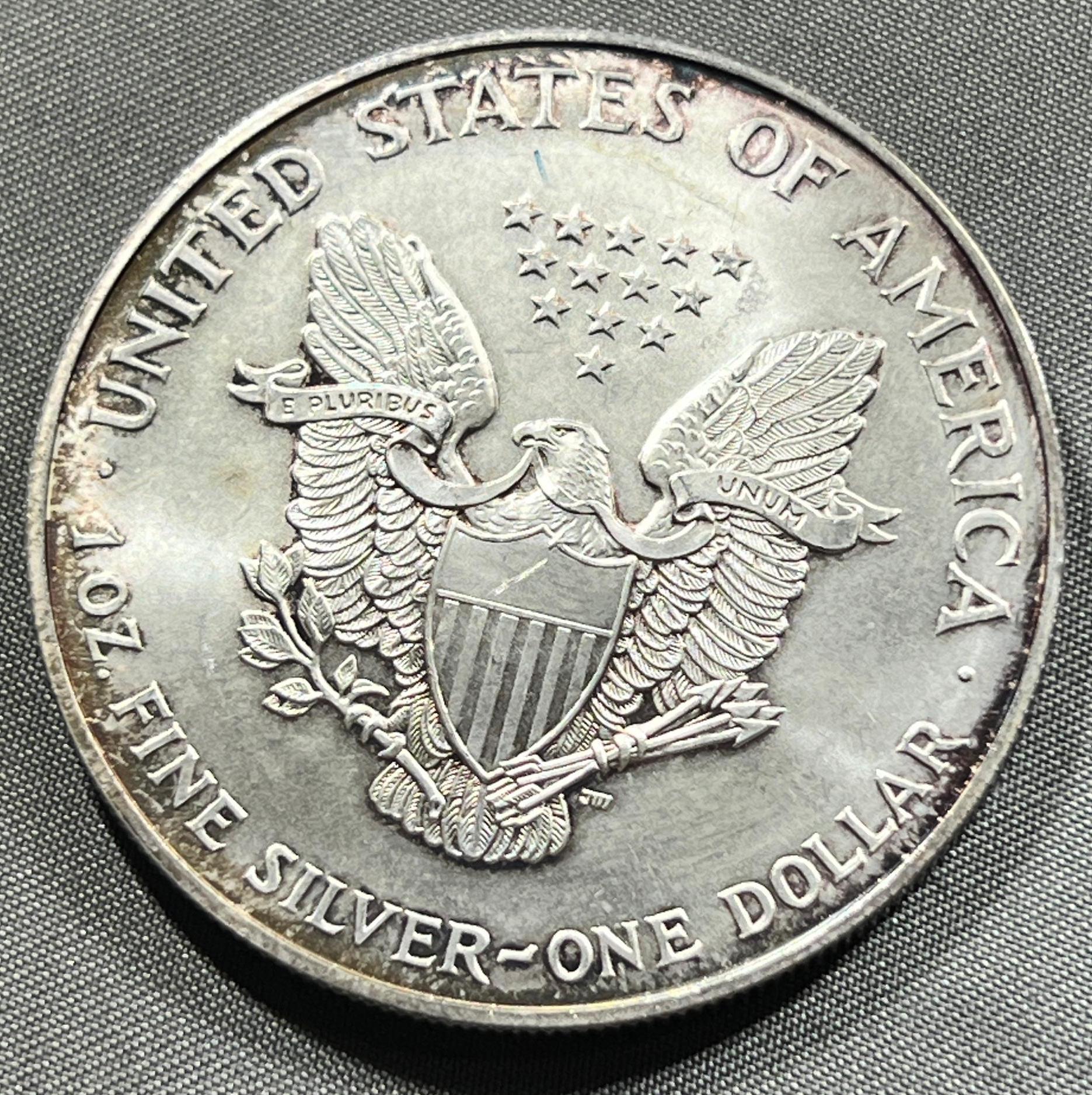 1996 US Silver Eagle Dollar Coin, .999 Fine Silver