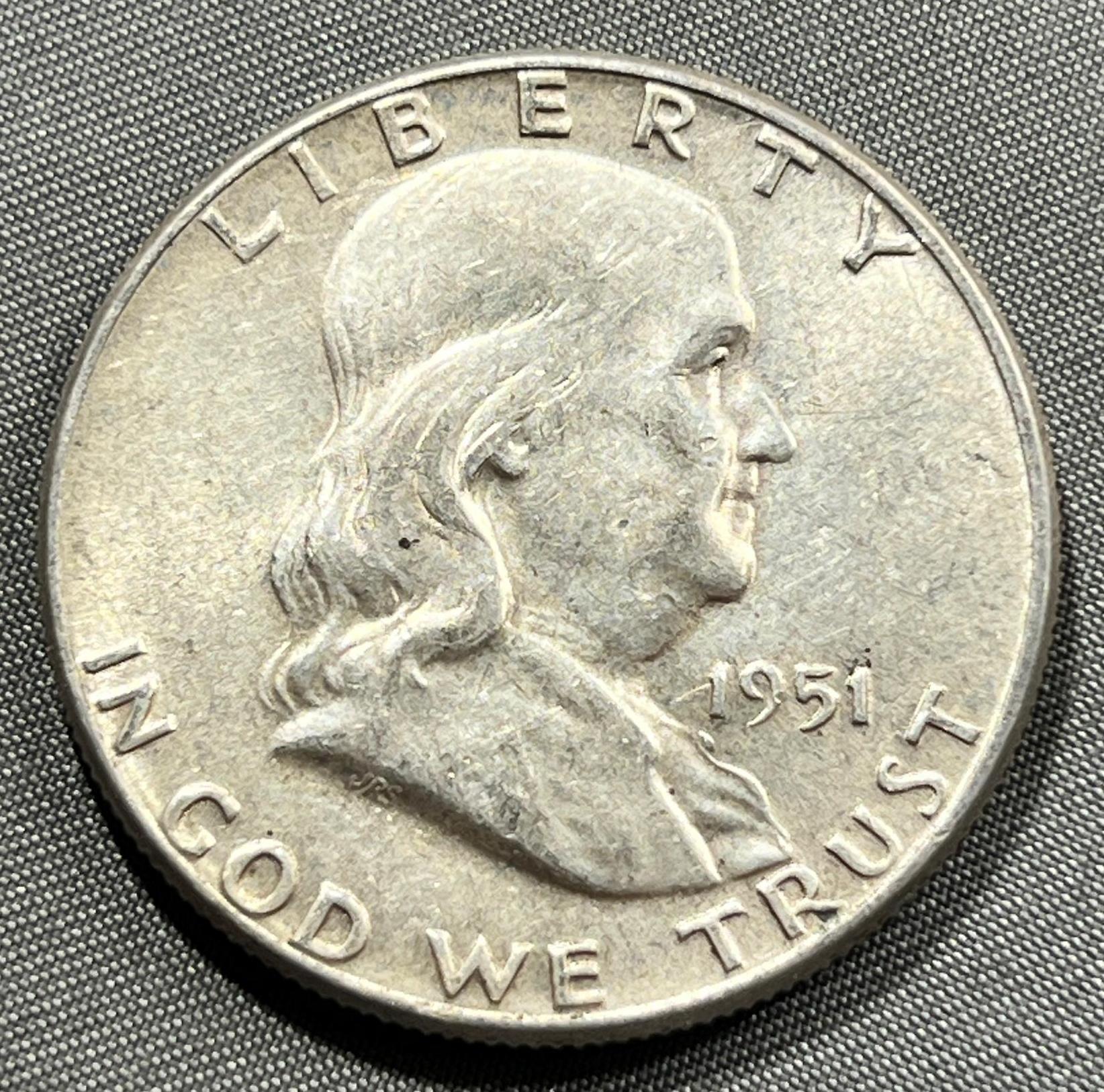 1951 Benjamin Franklin Half Dollar, 90% Silver