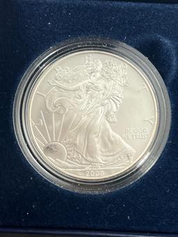 2008-W US Silver Eagle Dollar coin in US Mint box