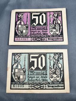 2- 1921 Germany Notgeld notes, matching type