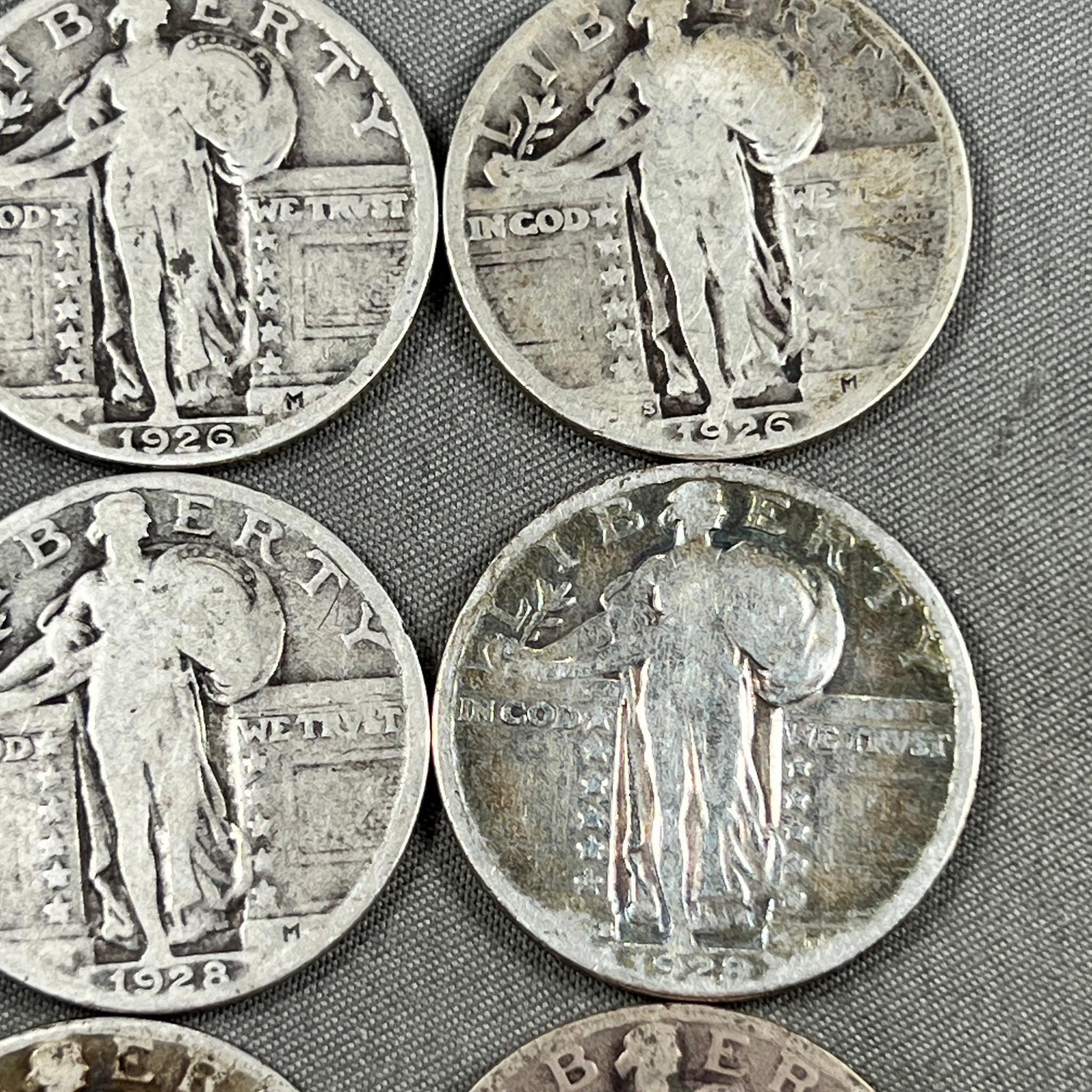 COLLECTION STARTER of 9- Standing Liberty Quarters, 1925, 26, 26S, 27, 28, 28S, 29, 30 and 1930S