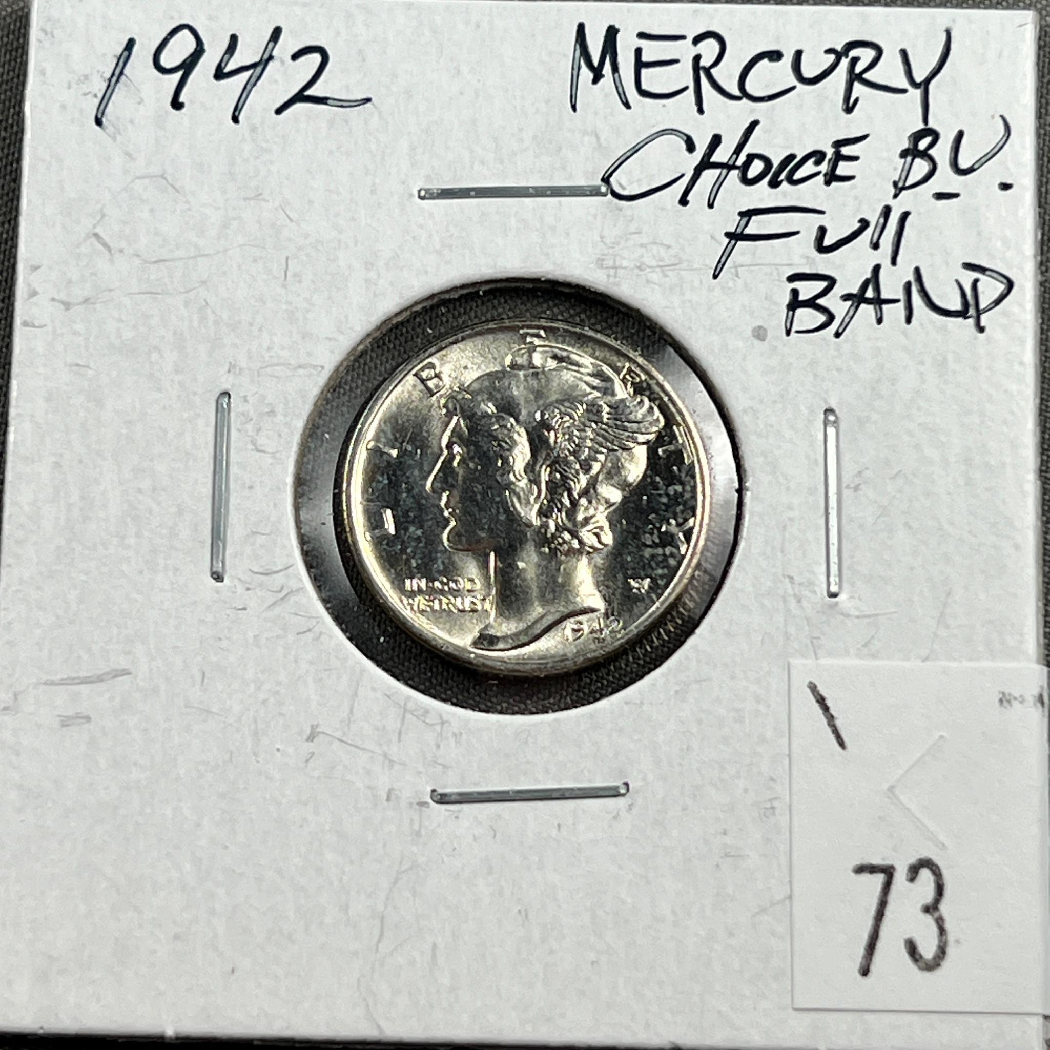 1942 Mercury Dime, Choice BU, Full Bands