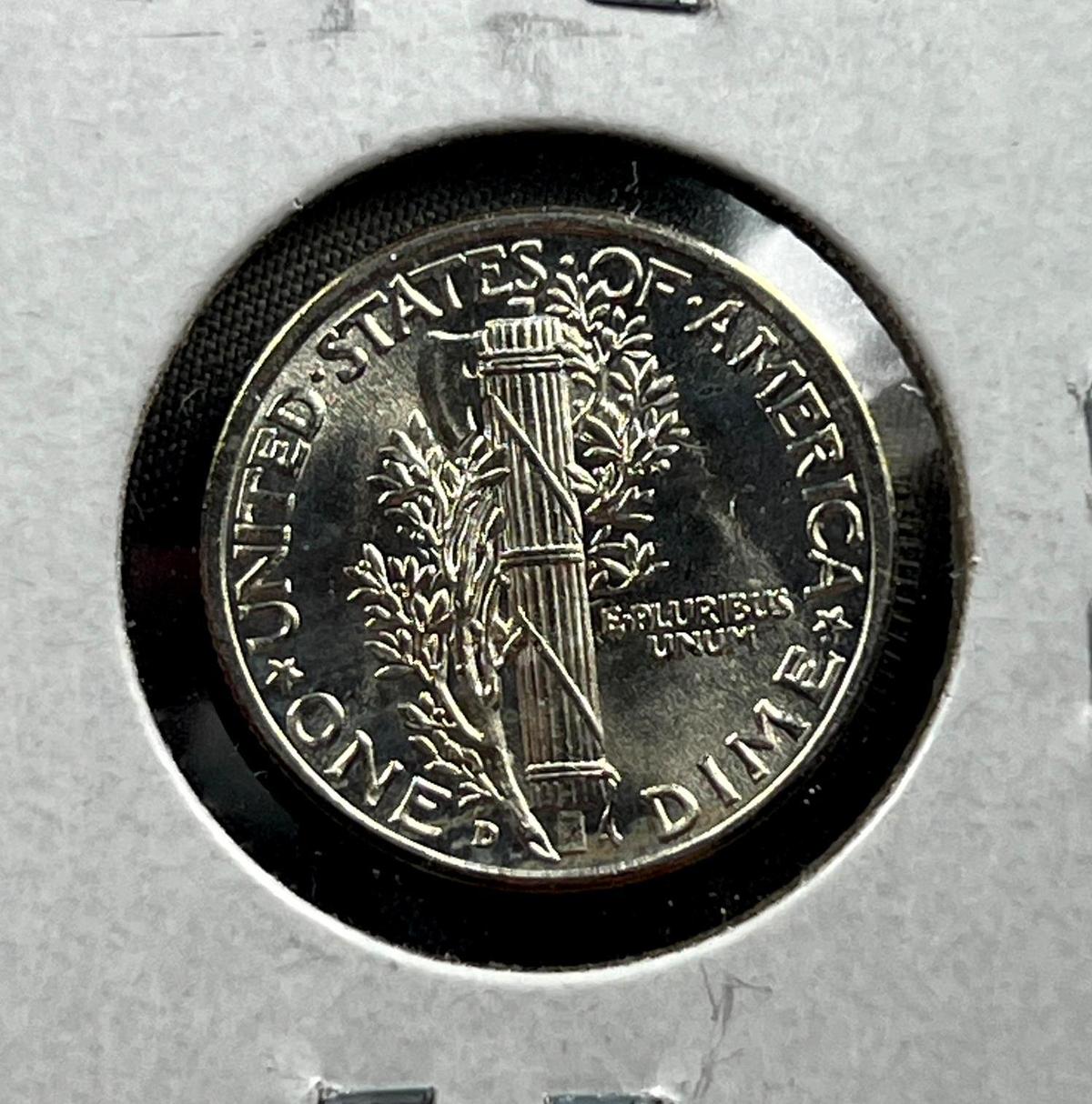 1943-D Mercury Dime, Choice BU, Full Split Bands