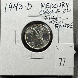 1943-D Mercury Dime, Choice BU, Full Split Bands