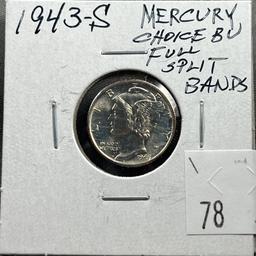 1943-S Mercury Dime, Choice BU, Full Split Bands