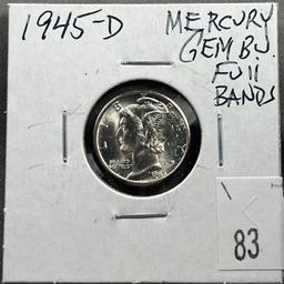 1945-D Mercury Dime, GEM BU Full Bands