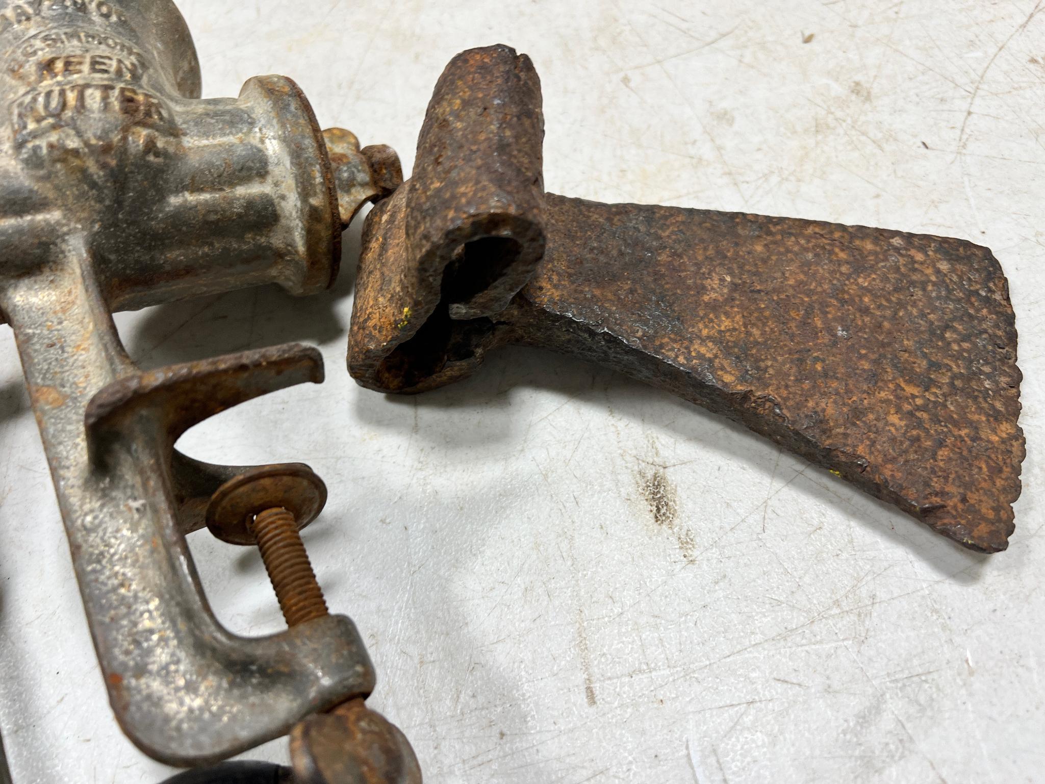 Pair of Keen Kutter Food Processors and hand forged hatchet head, needs repair