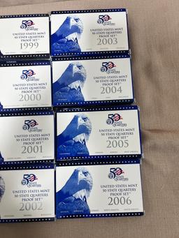 1999, 2000, 2001, 2002, 2003, 2004, 2005 and 2006 Statehood Quarters ONLY US Proof Sets, SELLS TIMES